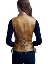 Womenās Tan Brown Lace-Up Leather Vest